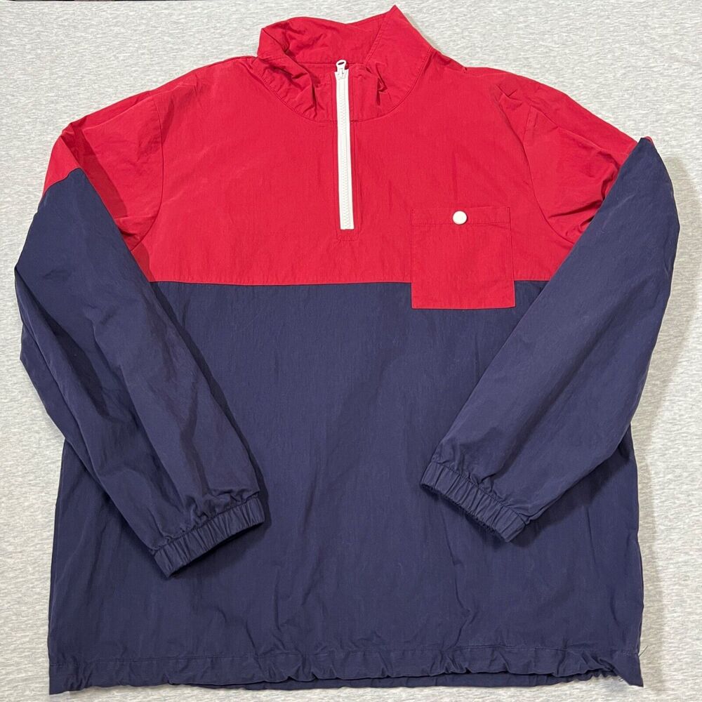 Southern Proper Jacket Mens Large Blue‎ Red 1/4 Zip Windbreaker Rain Logo
